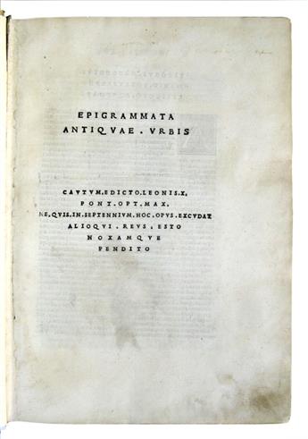 MAZZOCCHI, JACOPO. Epigrammata antiquae urbis.  1521